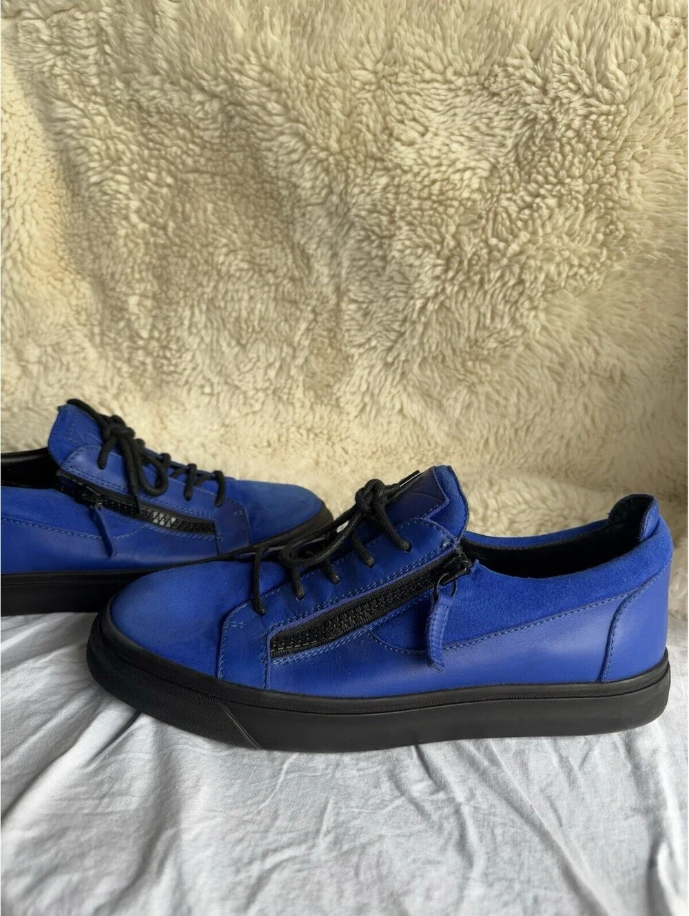 Giuseppe Zanotti Blue Leather Frankie Low Top Sneakers Size 43.5